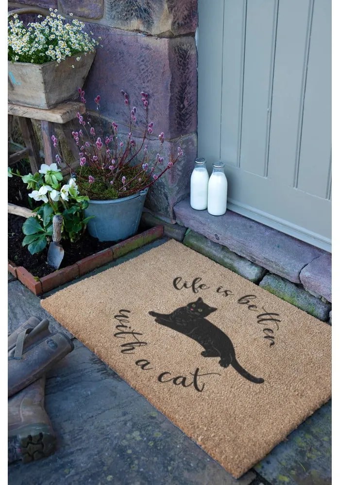 Wycieraczka z włókna kokosowego 40x60 cm Life Is Better With a Cat – Artsy Doormats