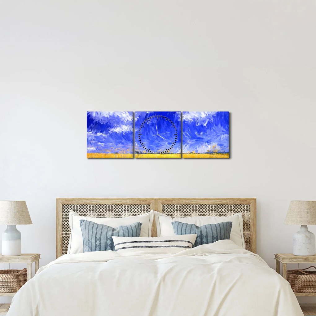 Obraz - Obraz olejny, Złote pole (z zegarem) (90x30 cm)