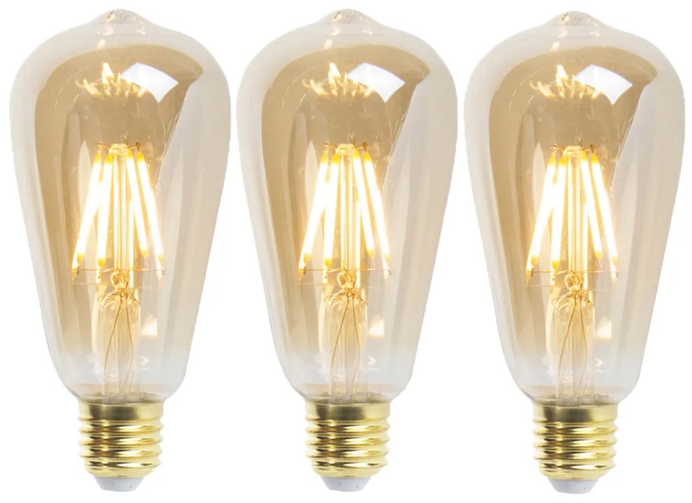 Zestaw 3 ściemnialnych żarówek LED E27 ST64 goldline 5W 380 lm 2200K