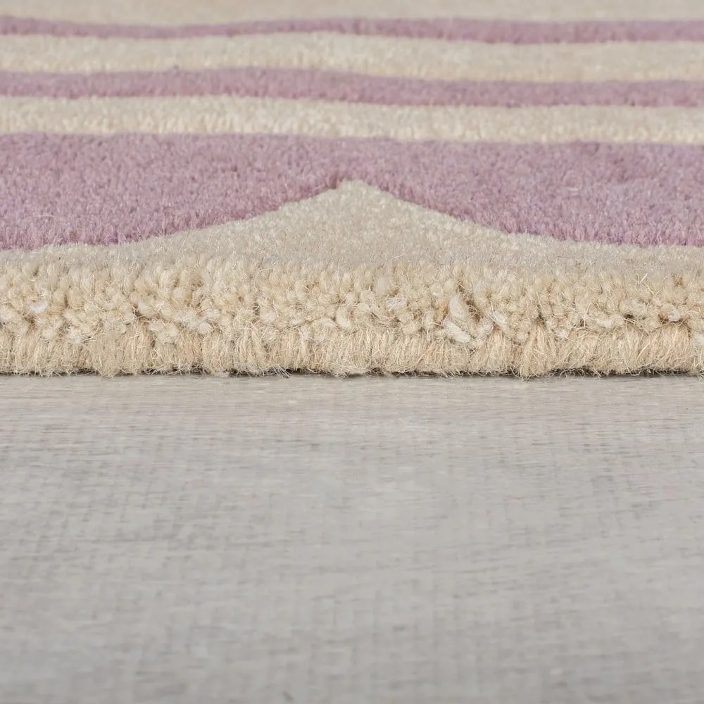 Fioletowo-naturalny wełniany chodnik tkany ręcznie 80x230 cm Lois Scallop – Flair Rugs