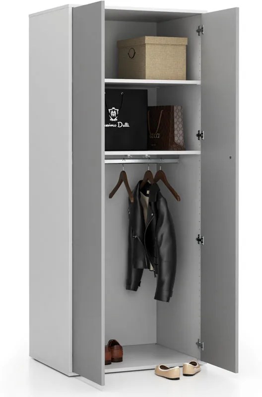 Szafa ubraniowa biurowa LAYERS, drążek do szafy, 800 x 600 x 1905 mm, szara