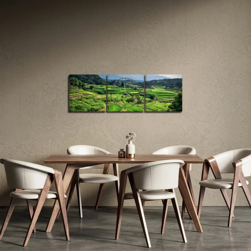 Obraz pól ryżowych (z zegarem) (90x30 cm)