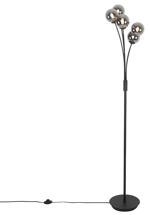 Lampa podłogowa art deco czarna przydymione szkło 5-źródeł światła - Athens Rustykalny / Vintage Oswietlenie wewnetrzne