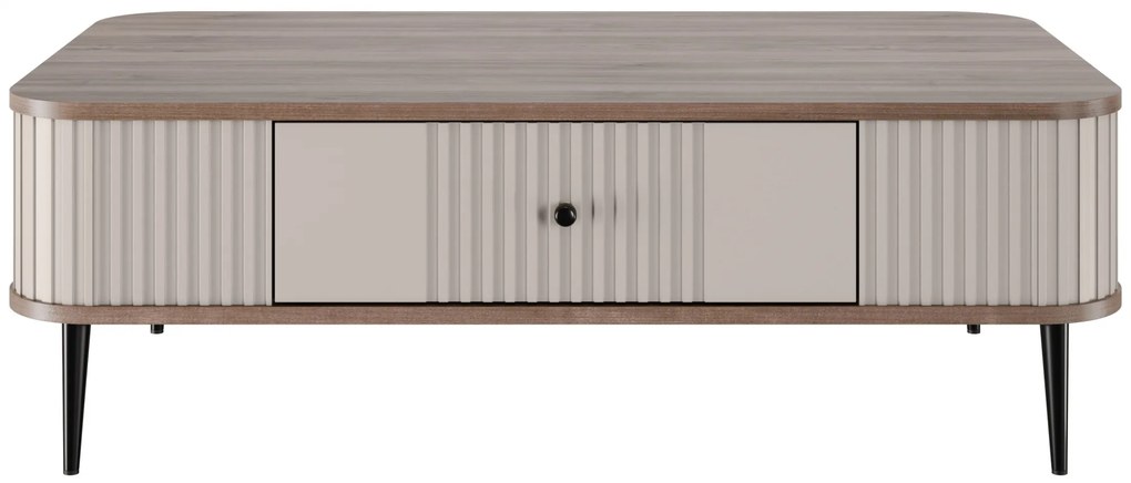 Stolik kawowy z szufladą Vesper 103x60 cm - kaszmir / orzech / czarne nogi