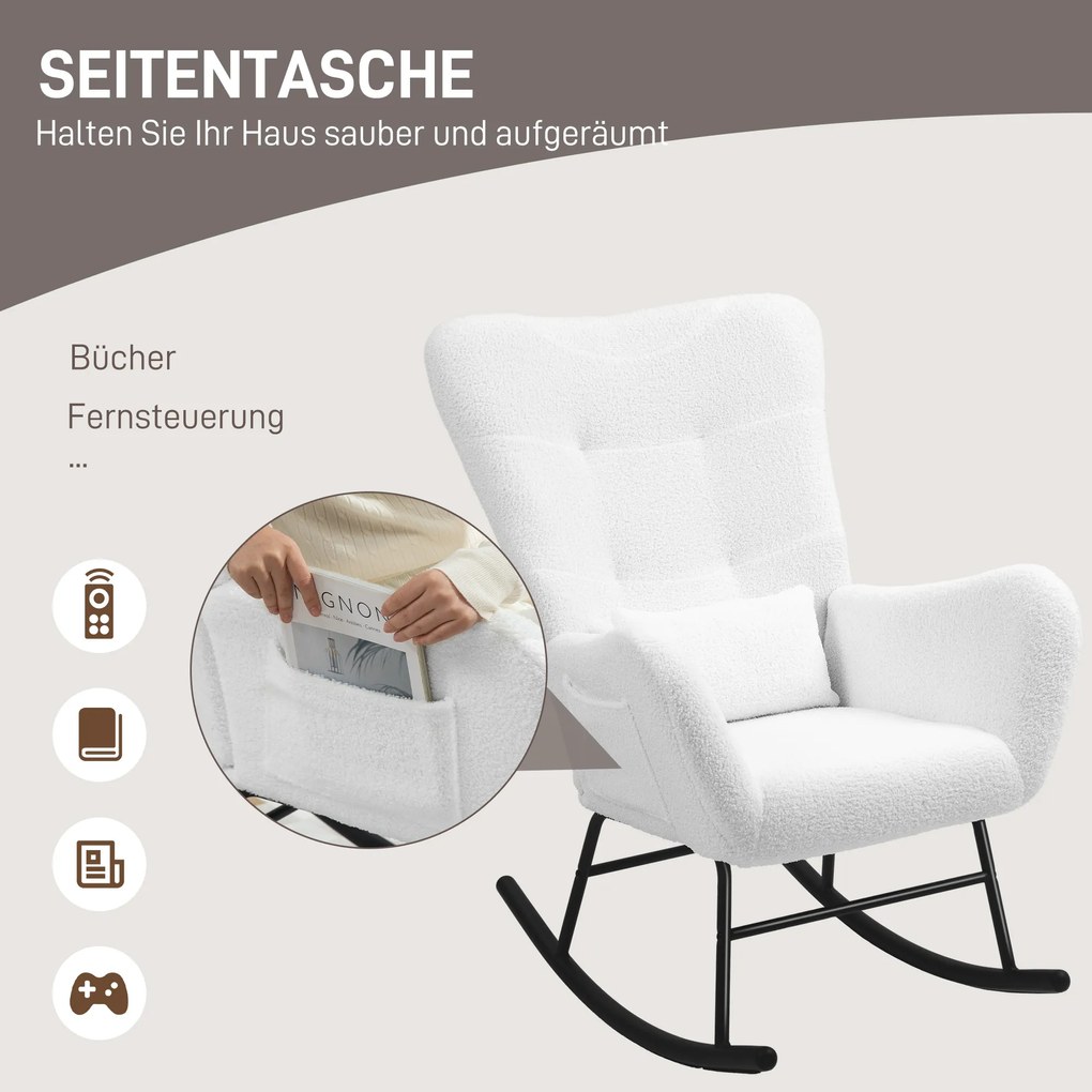 HOMCOM Fotel bujany, puszysta obudowa, poduszka lędźwiowa, antypoślizgowy, do 120 kg, Biały