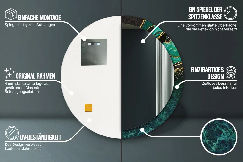 Marmurowa zieleń Lustro z nadrukiem okrągłe