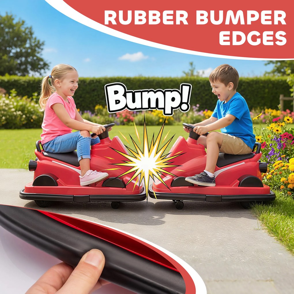 AIYAPLAY Autko zderzakowe dla dzieci, obracalne o 360 stopni, kierownica, światła LED, funkcja muzyczna, 3-8 lat, czerwony