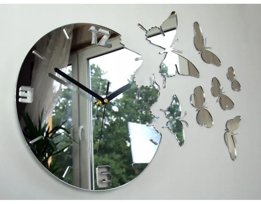 Zegar ścienny cichy nowoczesny do salonu lub sypialni akrylowy z motylami