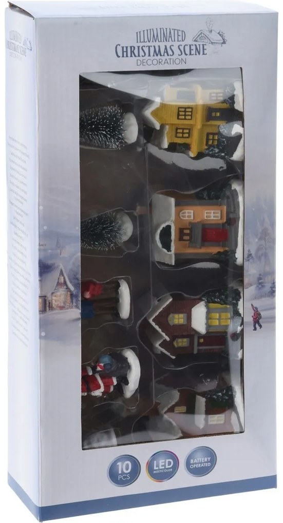 Dekoracja świąteczna LED Zimowa wioska, 10 elem., wielokolorowe, dekor 1