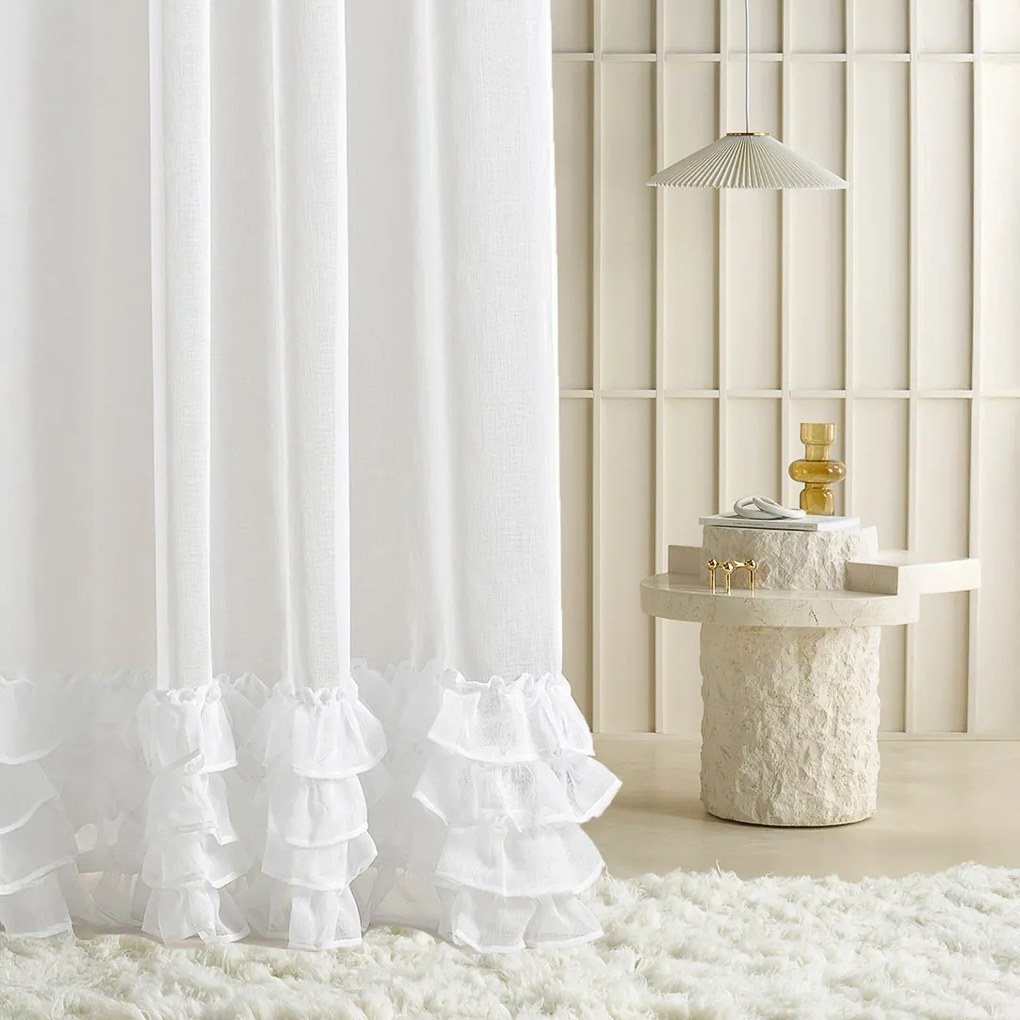 Firana z uroczą falbanką Flavia - biała 140x260