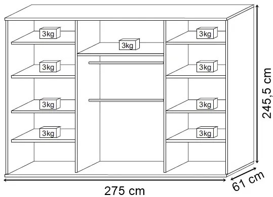 Biała przesuwna szafa z lustrem 275 cm Zeros