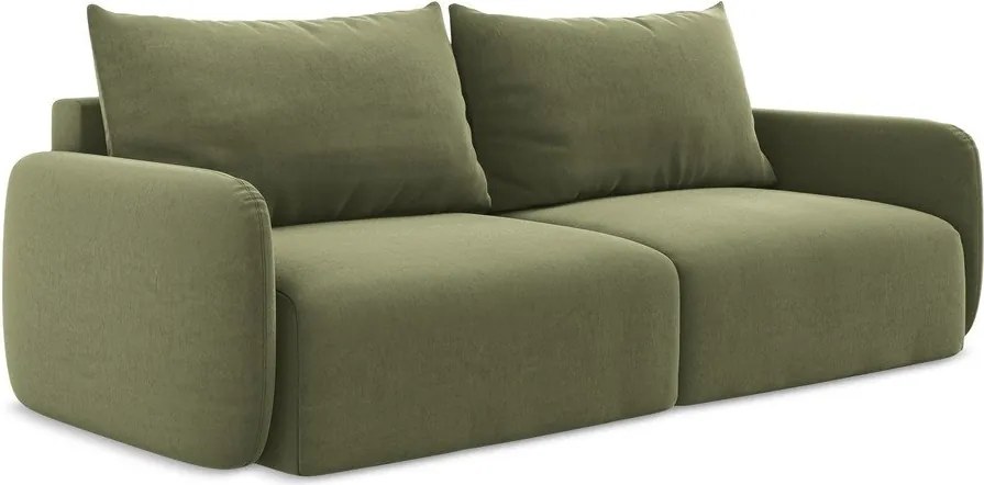 Zielona aksamitna rozkładana/ze schowkiem sofa 238 cm Kalena – Makamii