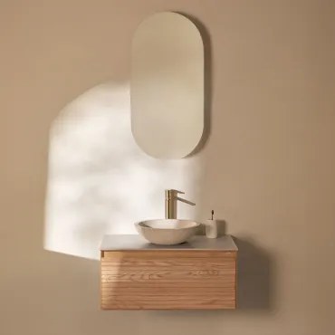 Zestaw Wiszących Mebli Łazienkowych Z Drewna Jesionowego Tedrik Popielaty Brąz & Cement Okrągły Biały Ø40 Cm - Sklum