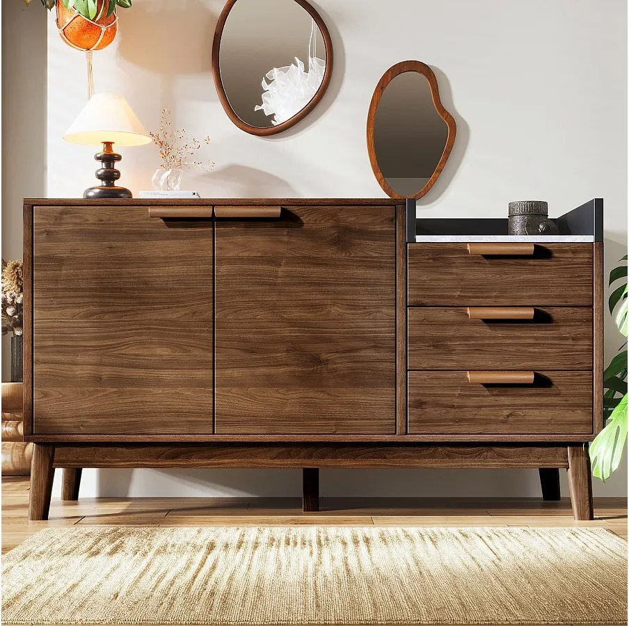 Naturalna komoda z 3 szufladami i 2 drzwiami, regulowane półki - nogi drewniane