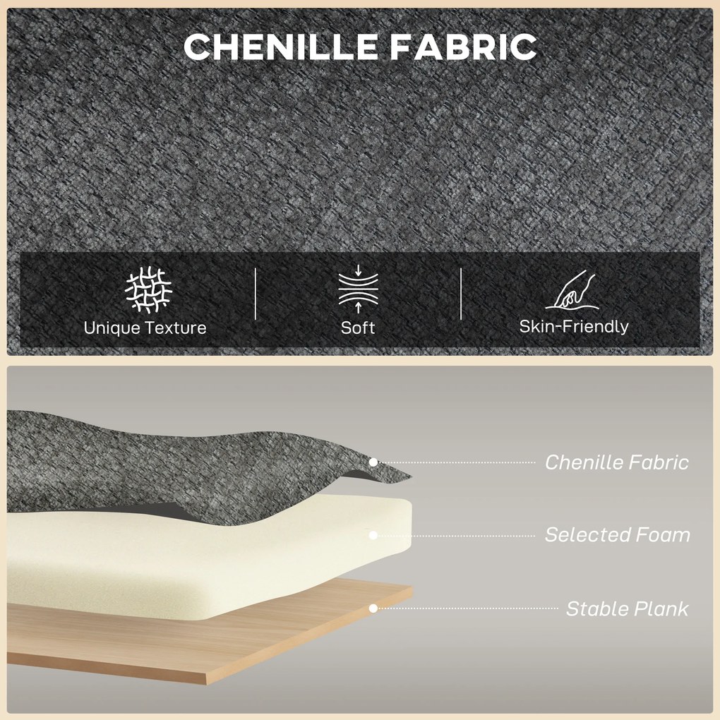 HOMCOM 2-osobowa sofa, mała sofa z chenille, oparcie skrzydłowe, grube siedzisko, nogi z drewna kauczukowego, szara | Aosom PL