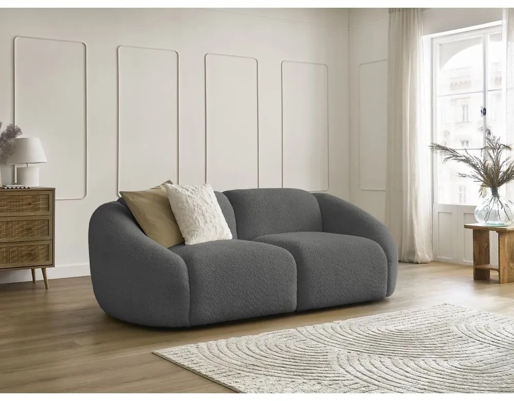 Szara sofa z materiału bouclé 230 cm Tina – Bobochic Paris