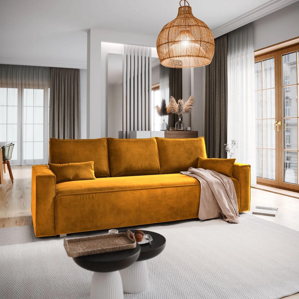 Masseno Sofa ALATRI z funkcją spania i pojemnikiem na pościel - Żółty - MONOLITH 48