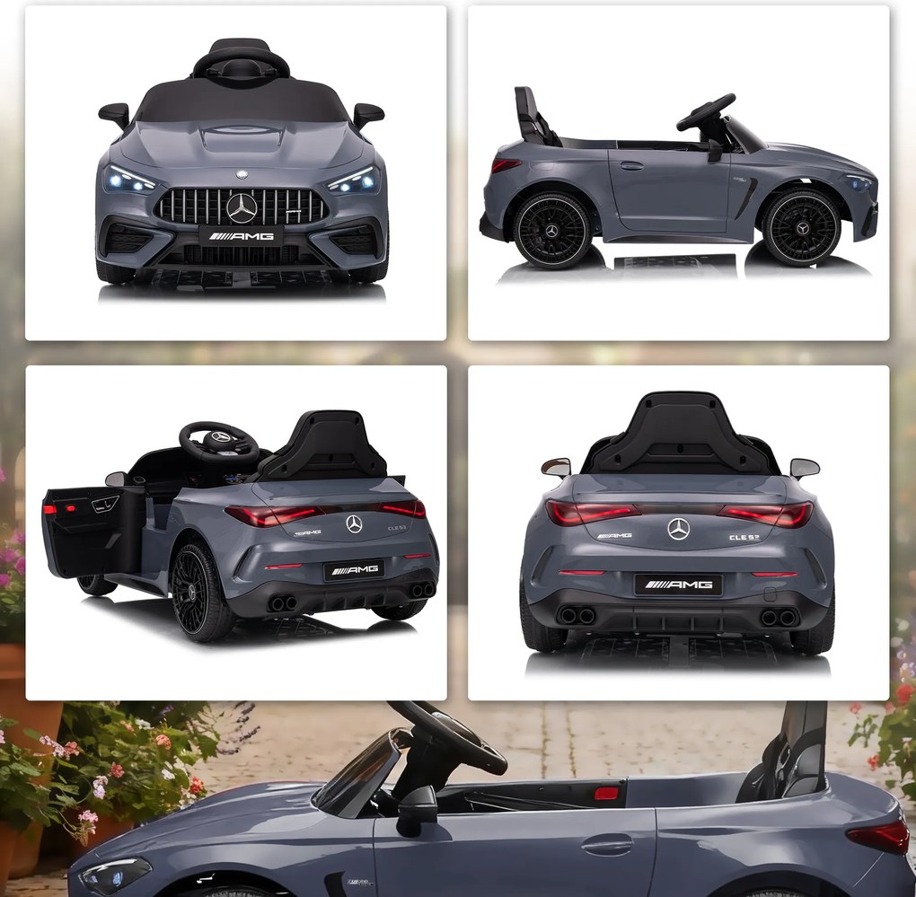 AIYAPLAY Dziecięcy samochód elektryczny, wzór Mercedes, silniki 12 V, pilot, światła LED, muzyka, dla dzieci 3-6 lat, szary