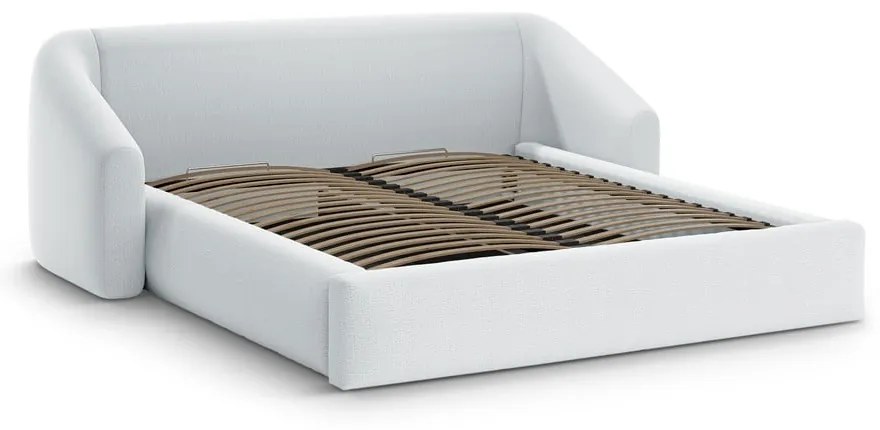 Jasnoszare tapicerowane łóżko dwuosobowe ze schowkiem ze stelażem 160x200 cm Campi – Cosmopolitan Design