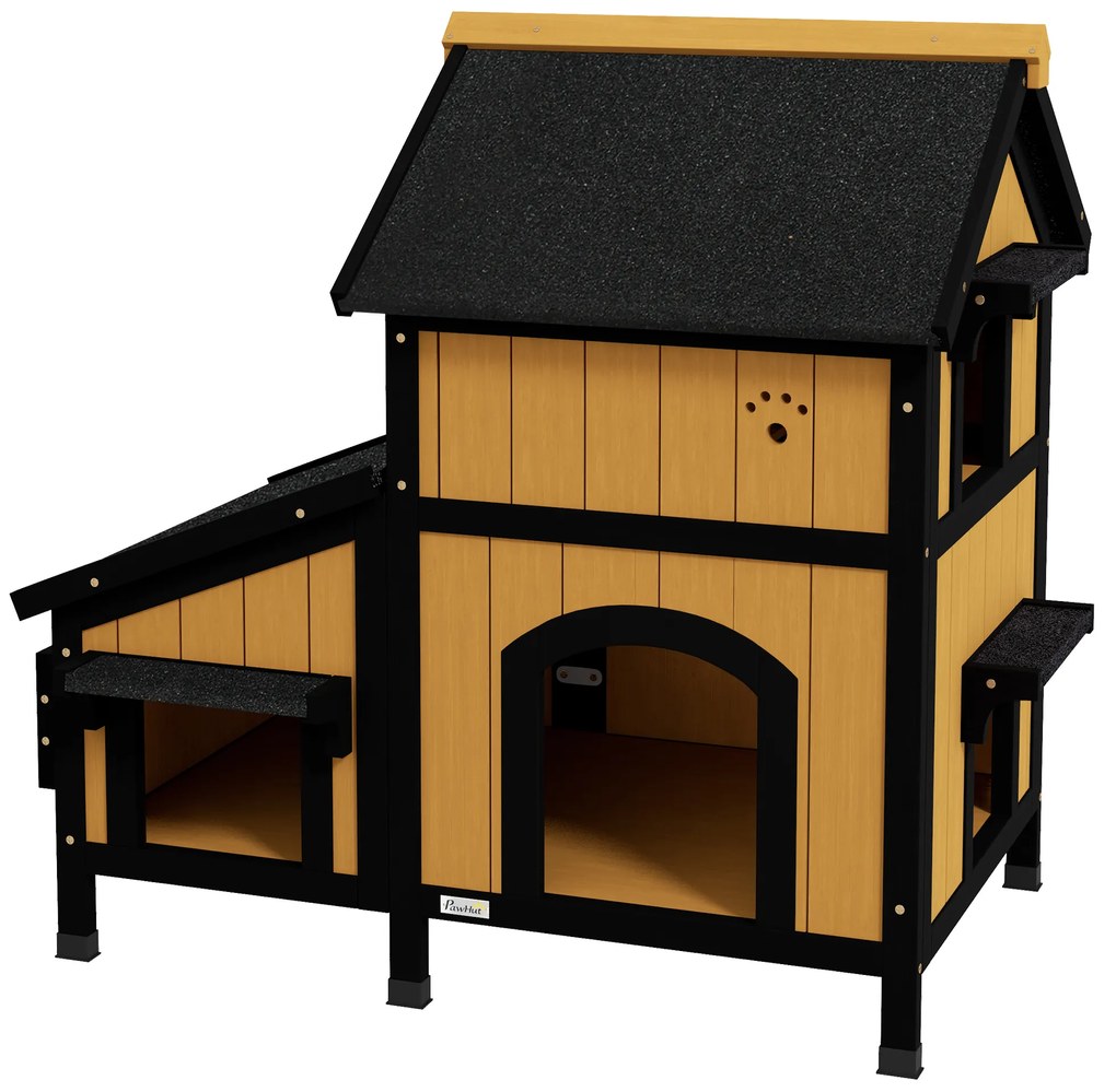 PawHut Dom dla Kotów Żółty z Drewna Sosnowego 96x65x85,5cm | Aosom PL