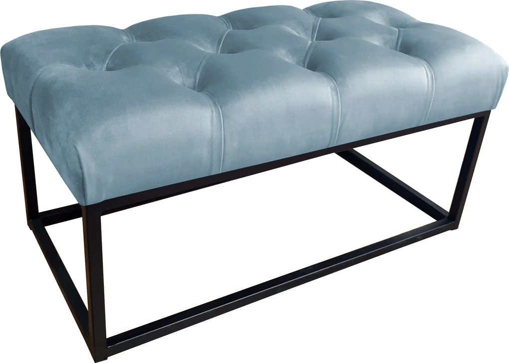 Ławka CHESTERFIELD tkanina Welur loft ławka metal : Kolor Stelaża - Czarny , Kolor tkaniny - VELVET - BL06, Typ tkaniny - Velvet