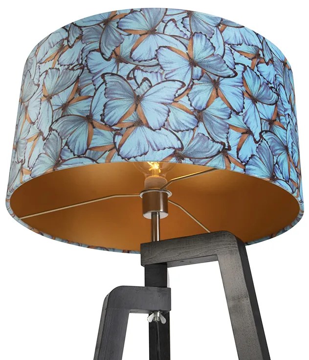 Lampa podłogowa trójnóg czarna z abażurem w kształcie motyla 50 cm - Puros klasyczny/Antyczny Oswietlenie wewnetrzne