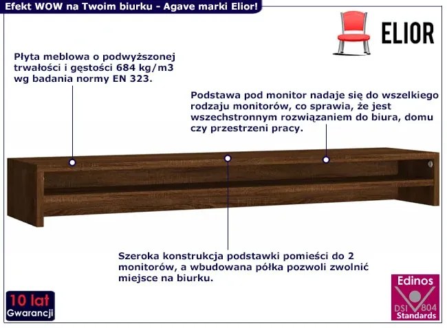 Klasyczna półka na biurko brązowy dąb - Agave