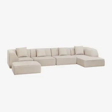 Sofa Modułowa 4-częściowa, Prawa, Z Leżanką I Tapicerowanym Pufem Cardea Kremowo-beżowy Szenil - Sklum