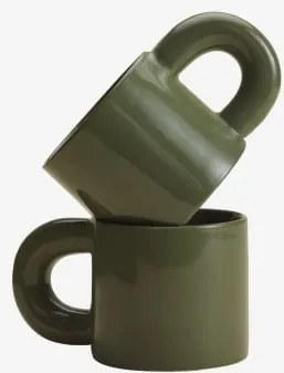 Pack 2 Filiżanek Do Kawy 30 Cl Z New Bone China Rylvane Intensywny Verde Olive - Sklum