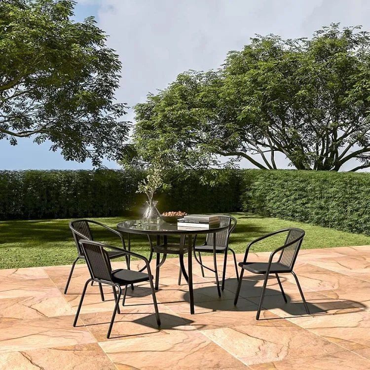 Stolik ogrodowy okrągły 105 cm z otworem na parasol Tulum 080, czarny