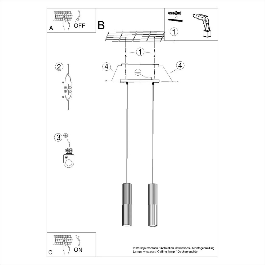 Lampa wisząca KARBON 2 biała ryflowana SOLLUX  LIGHTING