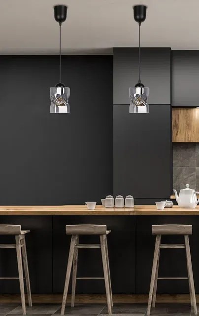 Czarna lampa industrialna z kloszem szklanym dymionym - 4X Z023 P7-C74