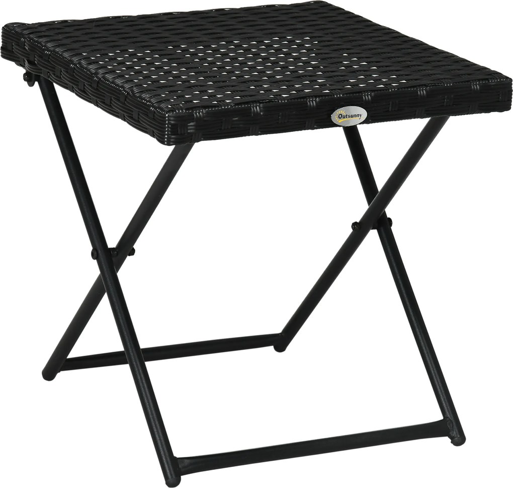 Outsunny Stolik balkonowy z polirattanu, składany, rama ze stali, łatwy w pielęgnacji, 40x40x40 cm, Czarny
