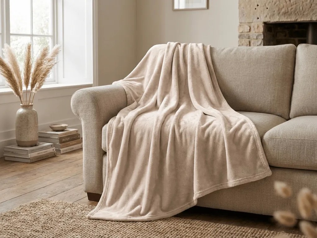 Koc z mikropluszu SOFT, beżowa Rozmiar: 200 x 220 cm