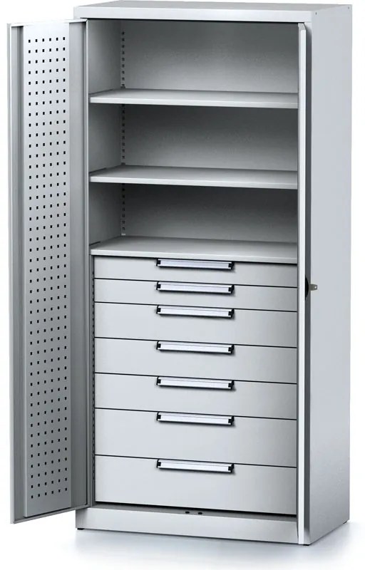 Szafa warsztatowa MECHANIC, 1950 x 920 x 500 mm, 3 półki, 7 szuflad, szare drzwi