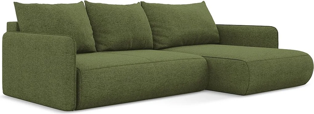 Narożnik prawostronny z funkcją spania - z tkaniny szenilowej - butelkowa zieleń - NANEA