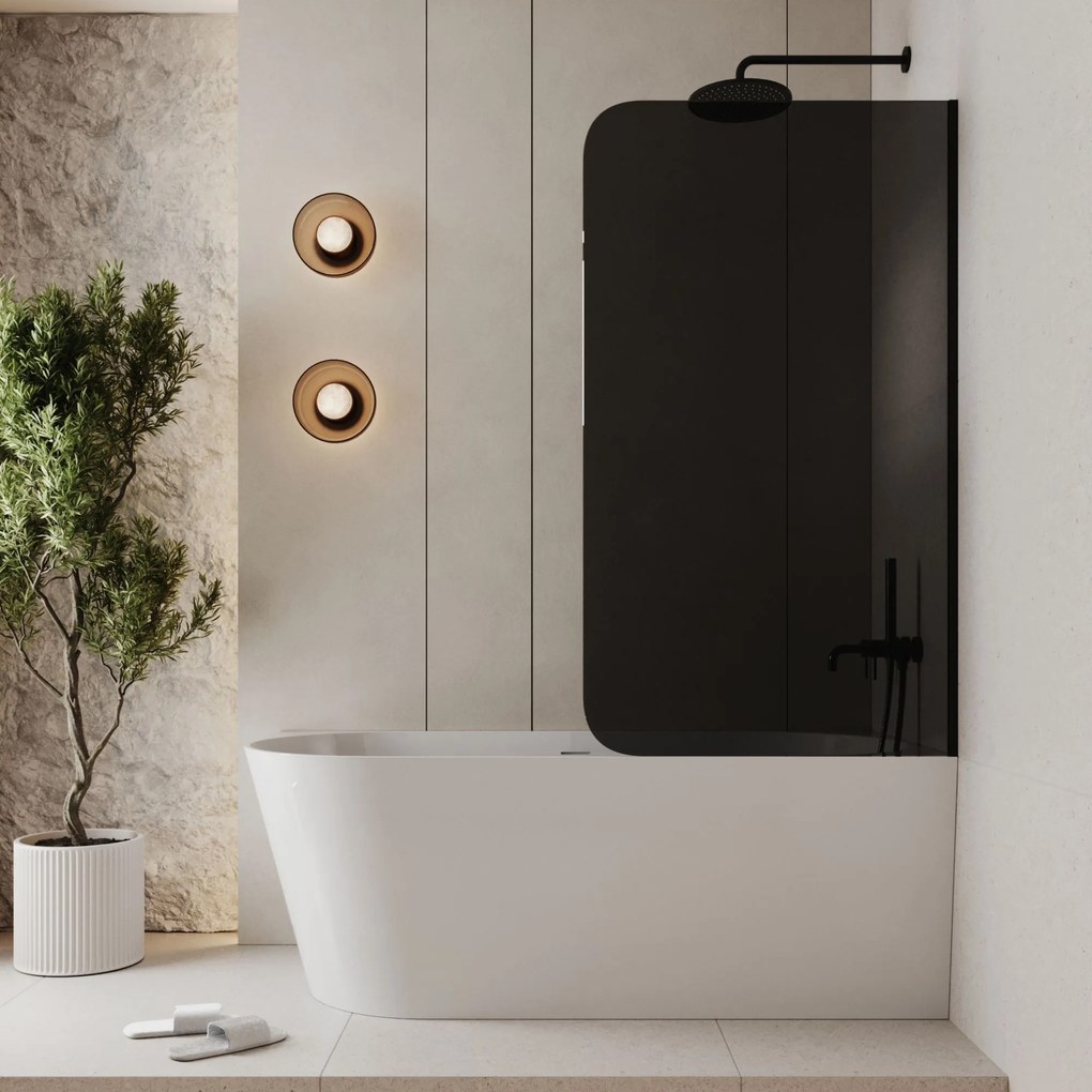 Parawan nawannowy prostokątny MOLIS Round Black szkło czarne | Różne rozmiary : Kolor profili kabiny - czarny, Rozmiar - 70x150 cm