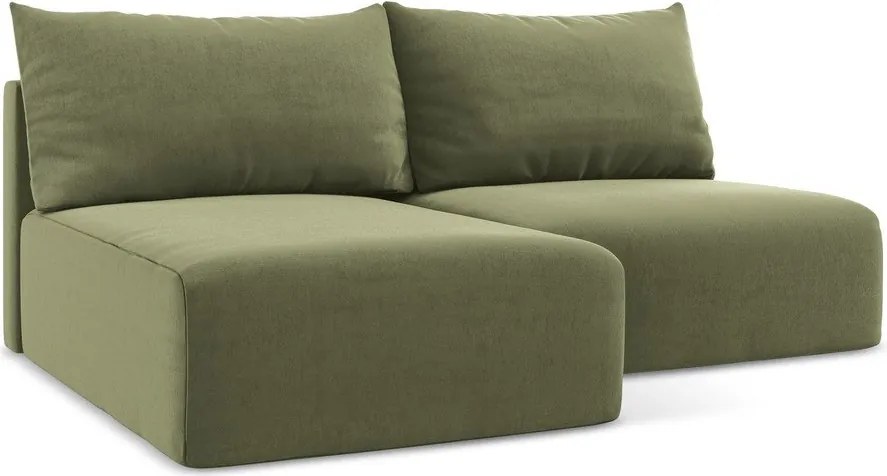 Zielony aksamitny rozkładany/ze schowkiem narożnik (lewostronny/z szezlongiem) Kalena – Makamii