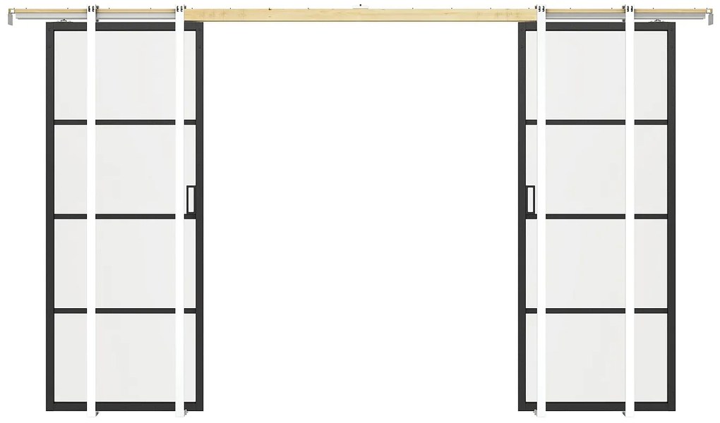 Drzwi przesuwne podwójne chowane w ścianie - aluminium i matowe szkło hartowane - 2 x wys. 205 x szer. 73 cm - SINCA II