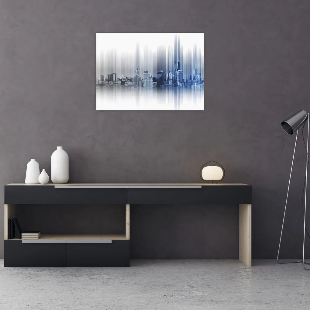 Obraz na szkle - Panorama miasta, niebiesko - szara (70x50 cm)