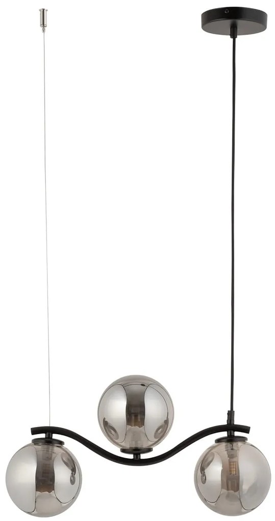 Lampa wisząca długa - Vena Long 3 - kolor czarny, klosze szare 33687