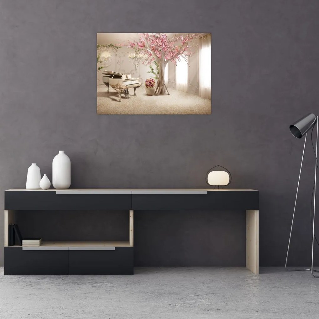 Obraz - Wymarzone wnętrze z fortepianem (70x50 cm)