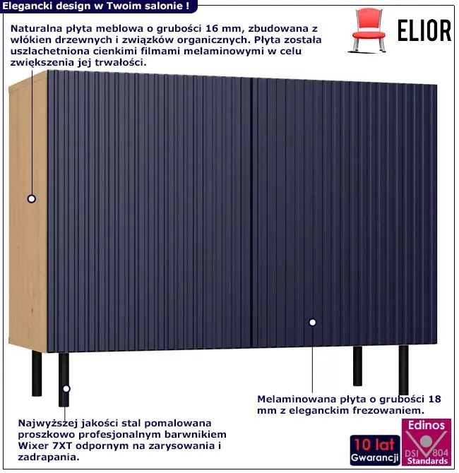 Granatowa lamelowa komoda na nóżkach K8-F82