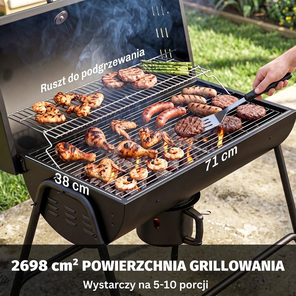 Outsunny Grill węglowy Metal BBQ z pokrywą Termometr Koła Wózek grillowy 95x71,5x102 cm Czarny