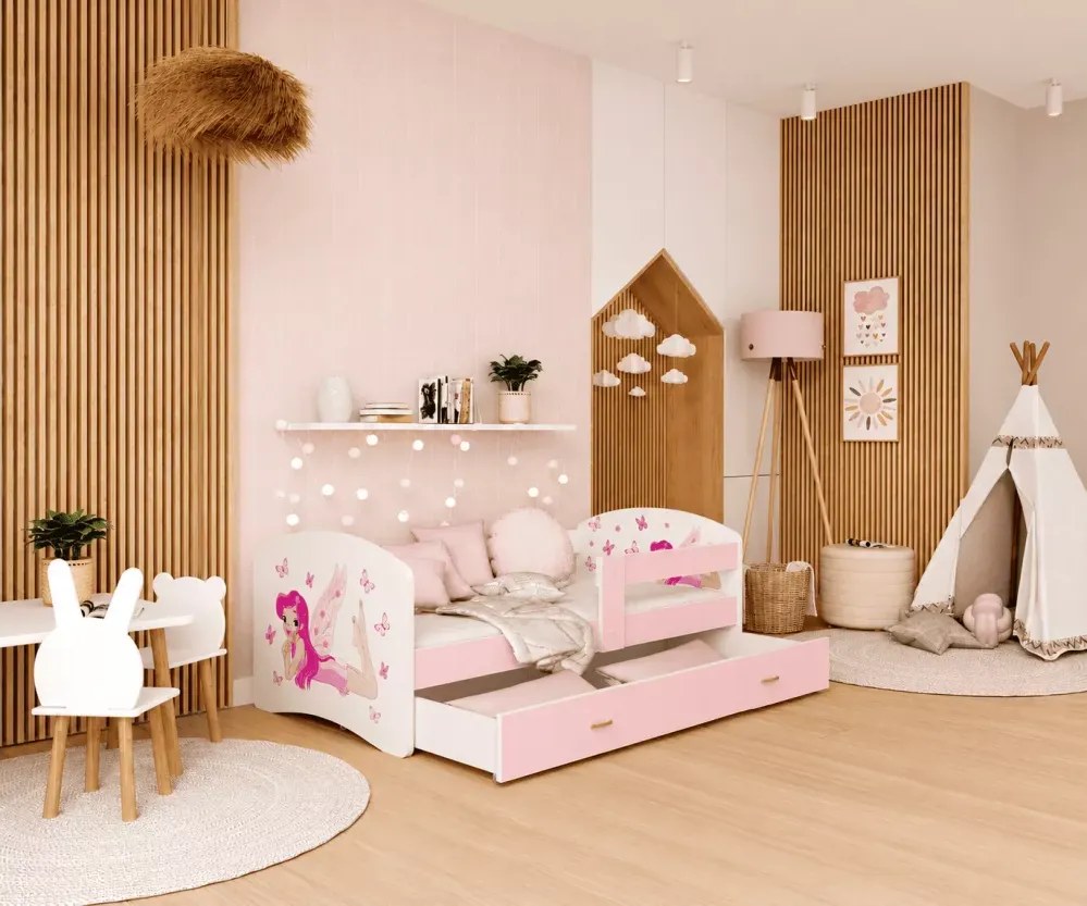 Łóżko dziecięce Dafin II z szufladą 80x140-80x190 MDF barierka stelaż Flex
