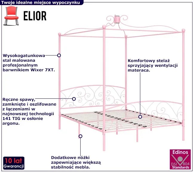 Różowe podwójne łóżko rustykalne 180x200 cm Z9-L68