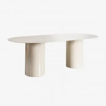 Ovalny Stół Jadalniany 220x110 Cm Ze Szkła Hartowanego I Mdf Asgri Kremowa Tapioca - Sklum