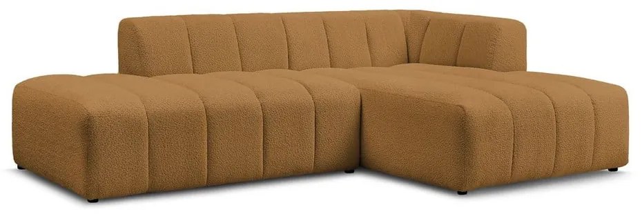 Musztardowy narożnik z materiału bouclé (prawostronny/z szezlongiem) Annecy – Bobochic Paris