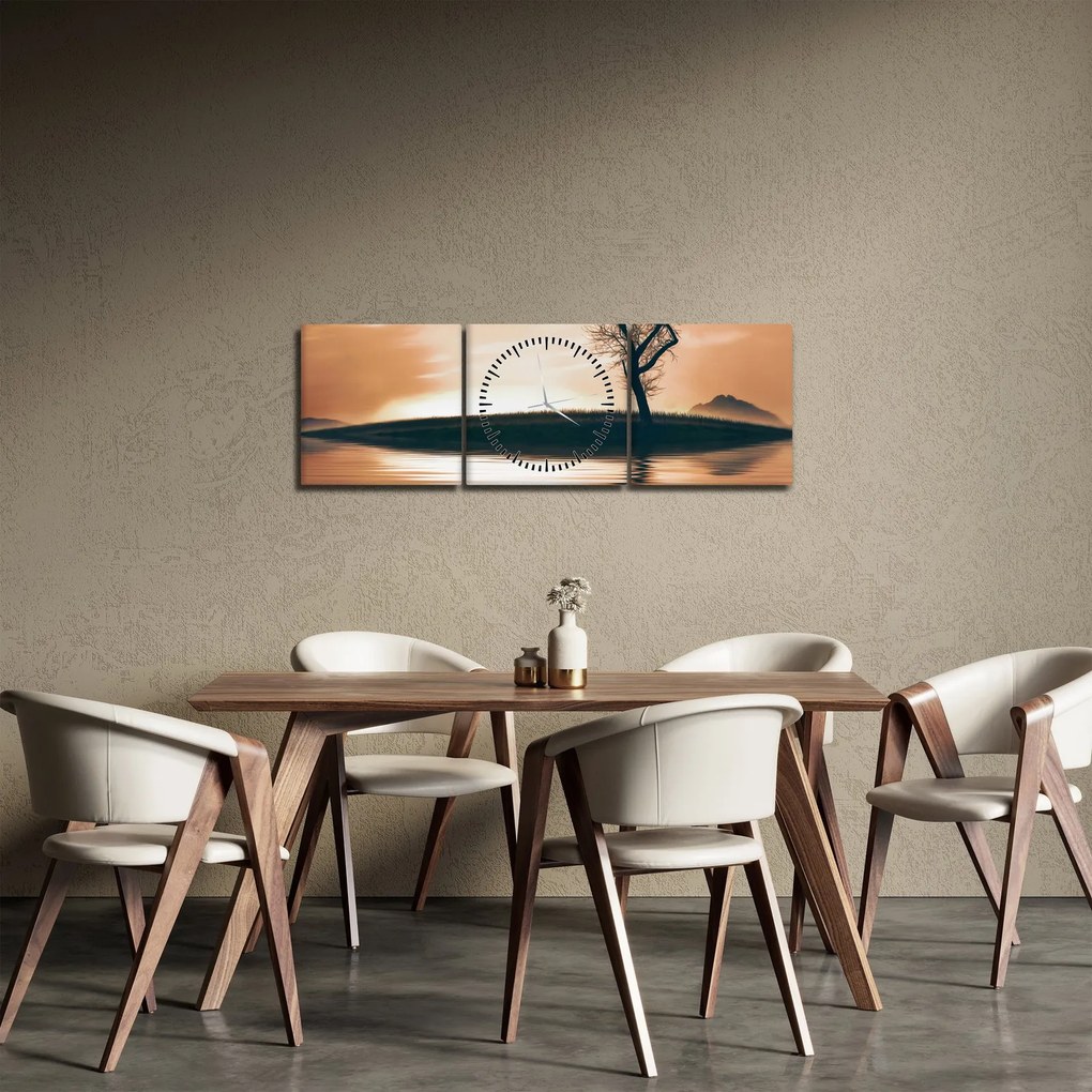 Obraz drzewa na wyspie (z zegarem) (90x30 cm)