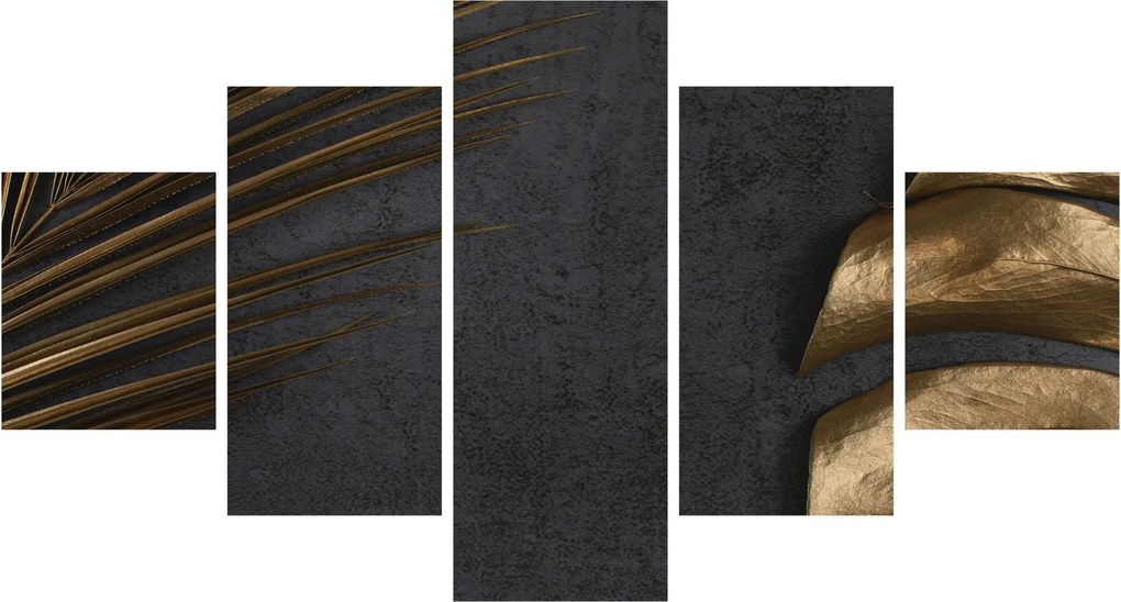 Obraz ze złotymi liśćmi (125x70 cm)